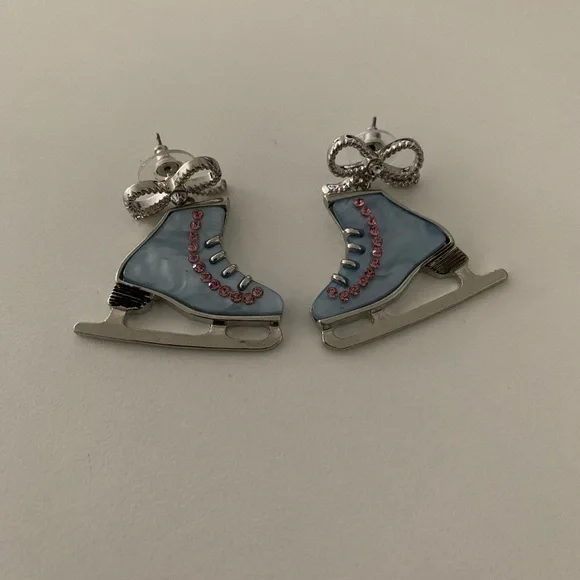 Blue and Silver Ice Skate Earrings - Picture 1 of 1